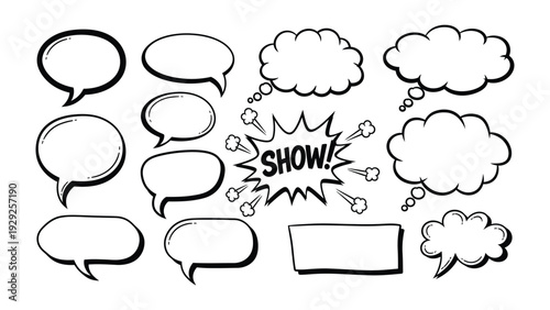 Speech Bubble Collection: A diverse compilation of speech bubbles, perfect for conveying thoughts, ideas, and dialogues in various forms.