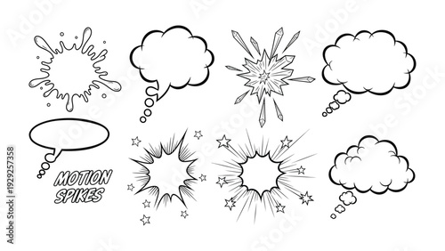 Cartoon Explosion Speech Bubble Pack: An assortment of whimsical cartoon explosion and speech bubbles, perfect for adding a burst of energy and dialogue to your creative projects.