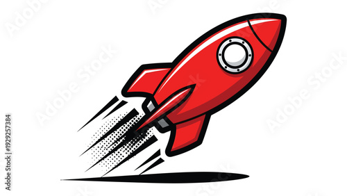 Rocket's Ascent: A vibrant red rocket streaks across the frame, leaving a trail of energy. symbolizing launch, innovation, and reaching new heights. 
