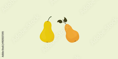Yellow pears on a bright yellow background. Horizontal vector banner with copy space for organic food market, healthy snack promo, or summer juice advertisement