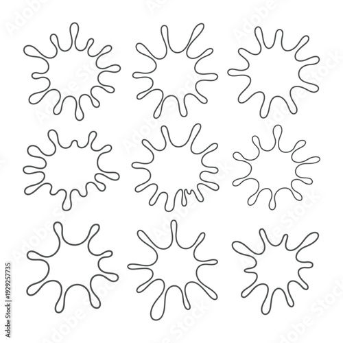 Ink Splatter Set: A set of nine unique ink splatter designs, each one meticulously crafted with organic shapes, perfect for adding a touch of artistic flair to your projects. 