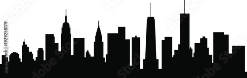 City skyline silhouette with iconic skyscrapers, urban architecture, metropolitan landscape, modern buildings, dramatic outlines, architectural diversity, New York inspiration, design