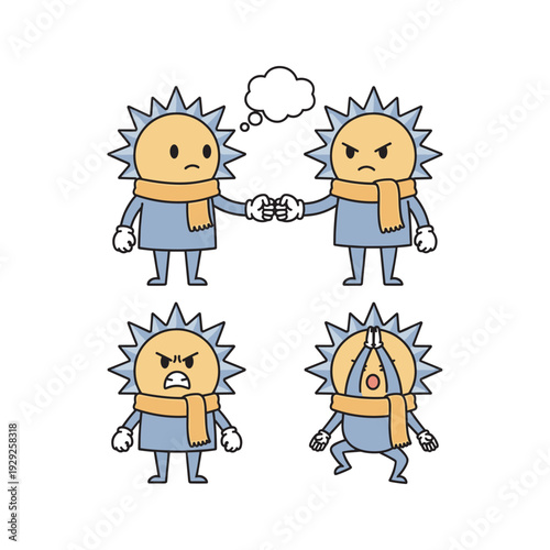 Cartoon characters disagreeing and arguing with conflict and tension in a simple illustration style