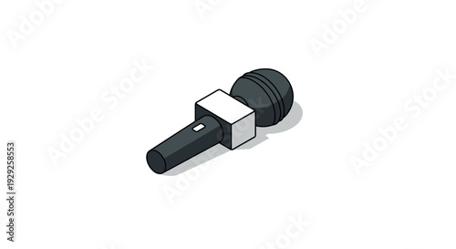 isometric microphone with news reporter flag hand drawn illustration for media and broadcast design
