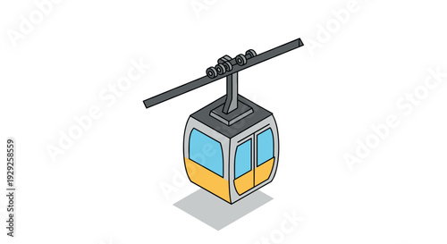 hand drawn cable car cabin with windows and hanging system isometric illustration