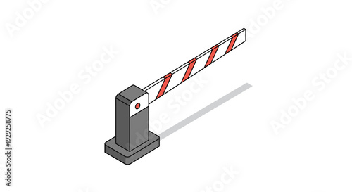 isometric automatic barrier gate with red and white striped arm in minimalist style for security and parking usage