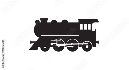 black silhouette of a steam locomotive train in simple vector style
