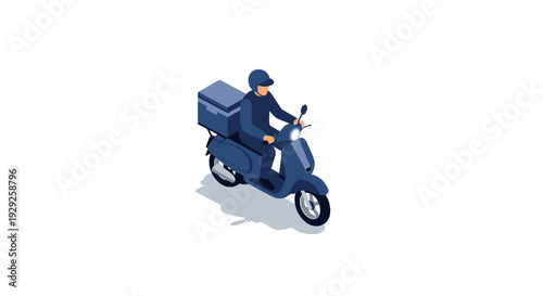 Delivery person riding scooter with parcel in modern isometric style