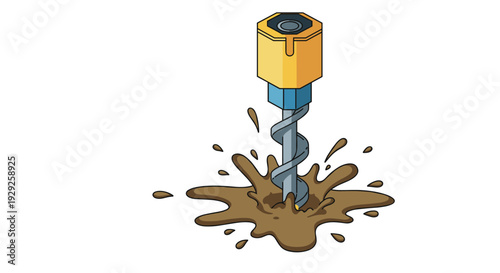 machine tool metal drill bit with dirt splash hand drawn vector illustration