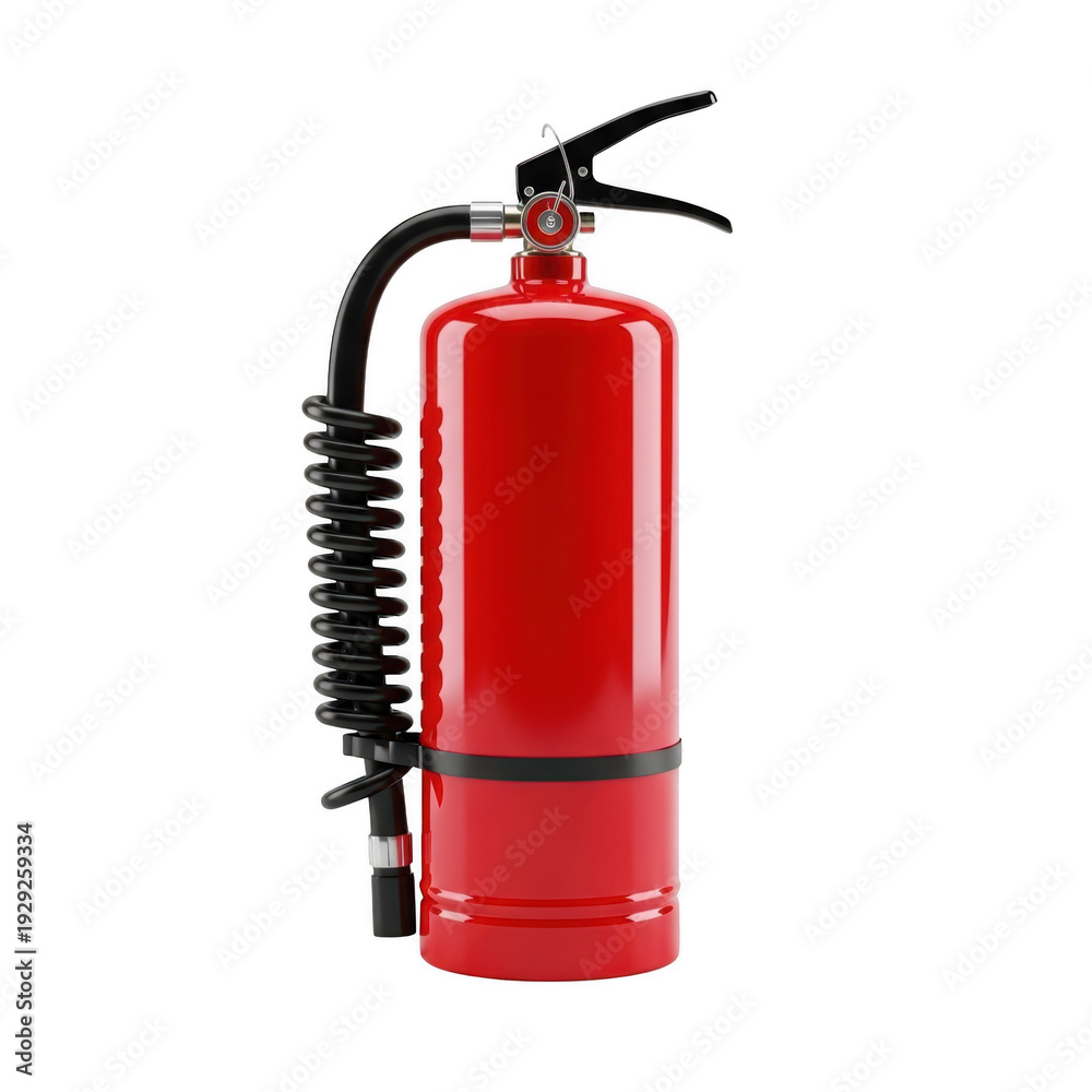 Obraz premium Red fire extinguisher standing upright against a white background.