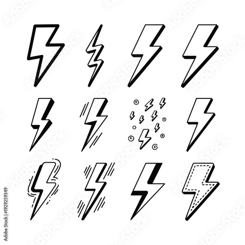 Lightning Bolt Sketches: A collection of various hand-drawn lightning bolt sketches. capturing a sense of energy and natural power.