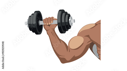 muscular arm lifting dumbbell in vector illustration for fitness and workout design