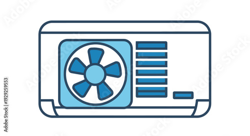 Simplified illustration of a window air conditioning unit with a blue color scheme