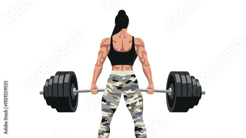 strong muscular woman lifting heavy barbell weight vector illustration fitness gym workout