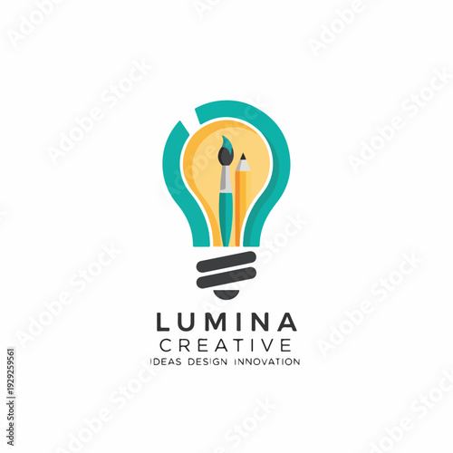 A stylized lightbulb image featuring art supplies with an elegant design