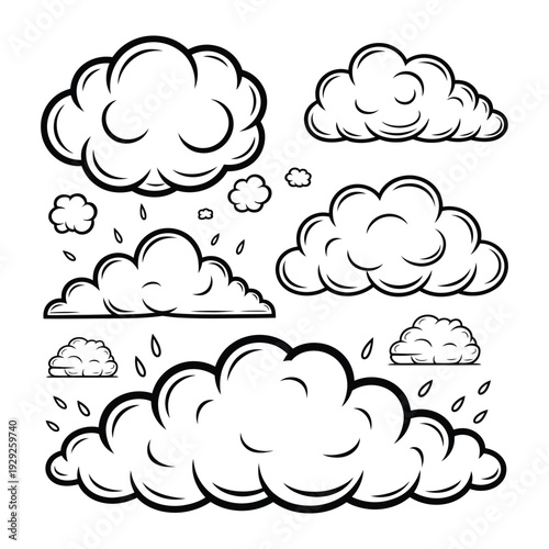 Comic Clouds: An illustrated image of several puffy, stylized clouds, rendered in bold lines, suggesting a whimsical, cartoonish aesthetic.