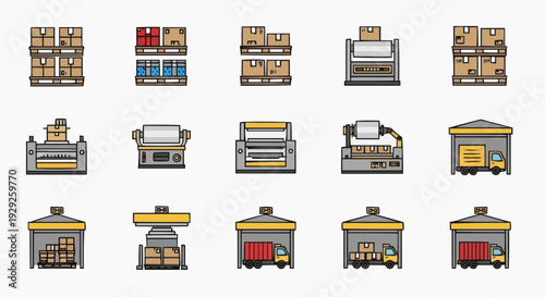 Industrial Facilities and Warehouses Collection Isometric Vector Illustrations Showcasing Various Storage and Manufacturing Units