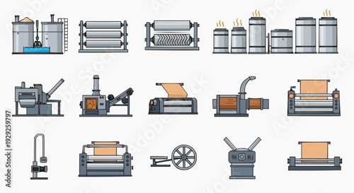 Industrial printing process machinery and equipment illustrated in a detailed graphic representation