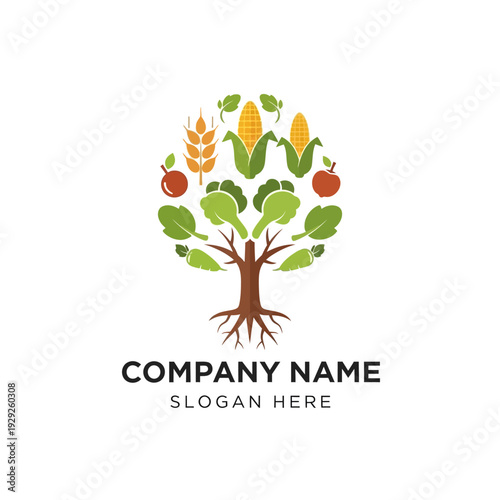 Tree with Various Vegetables and Fruits.