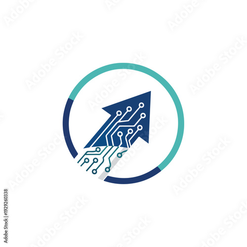 фотографія A tech-themed logo of an arrow incorporated with a circuit board