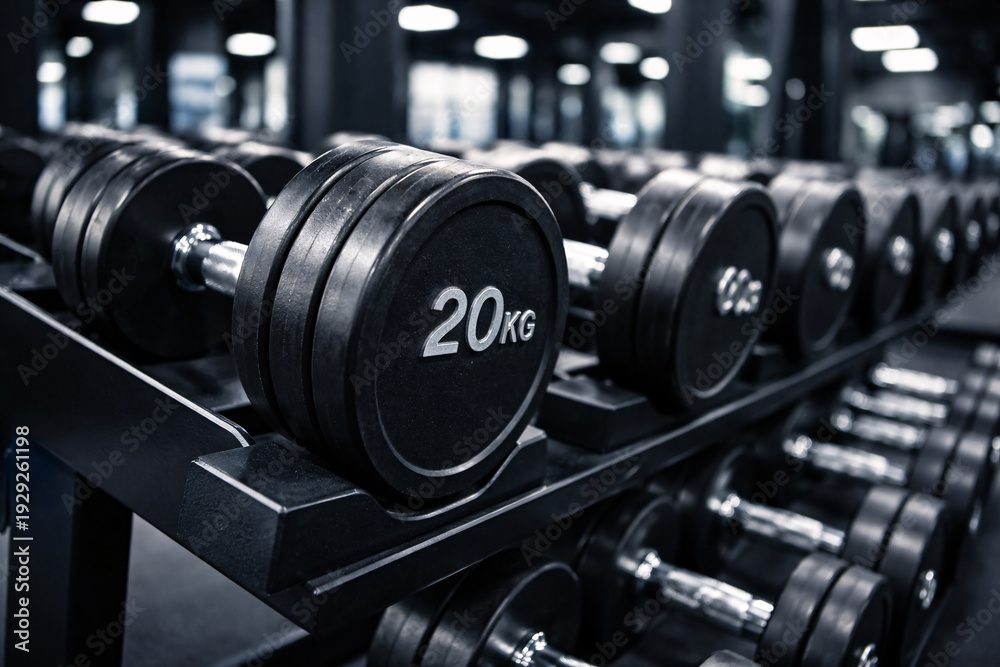 Fototapeta premium Rack of Dumbbells in a Gym