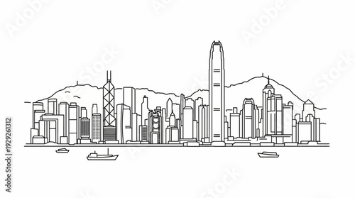 Vector Hong Kong Skyline Illustration – Iconic Buildings and Coastal City