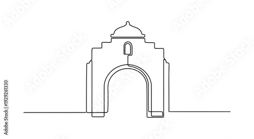 Arched Courtyard Gate Single Continuous Line Icon, Minimal Archway Entrance Outline