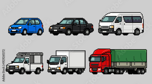 Pixel Art Vehicle Set – Cars, Vans, Trucks, Transportation