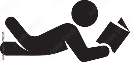 Stick Figure Man Sitting and Reading icon an Open Book for Education and Learning Concept Vector