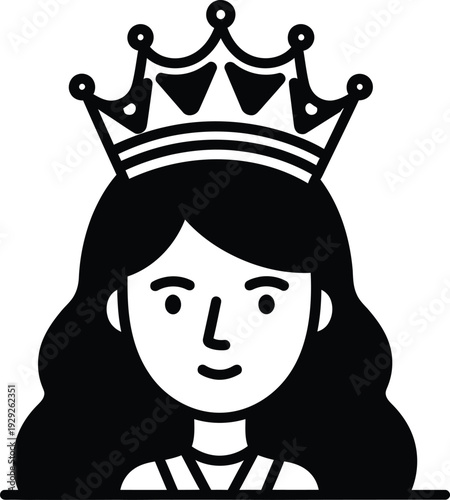 Vector Queen Portrait Icon with Royal Crown and Long Hair Illustration. International day of argania