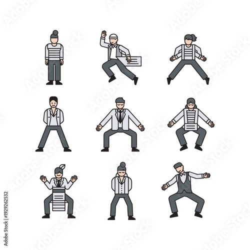 Businessman dancing with enthusiasm and joy in various dynamic poses
