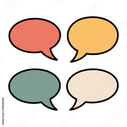 Colorful Speech Bubbles: A quartet of vibrant, empty speech bubbles, each in a unique pastel hue, poised to convey messages and ignite conversations. 
