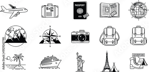 Set of 15 Travel and Tourism Icons Vector