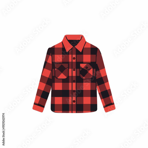 Classic Red and Black Plaid Flannel Long Sleeve Shirt with Collared Neckline and Buttoned Pockets