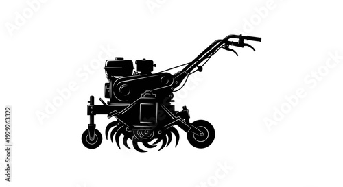 Tiller machine for gardening and landscaping on white background