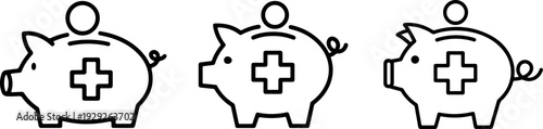 Healthcare savings concept with a piggy bank featuring a medical cross symbol and a coin, representing health insurance and medical funds