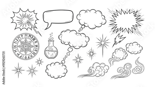 Fantasy Doodle Set: A whimsical set of hand-drawn fantasy doodle, perfect for adding a touch of magic and wonder to any design project.