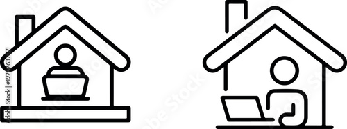 Work from home concept with person using laptop inside house icon for remote business and freelance lifestyle illustration
