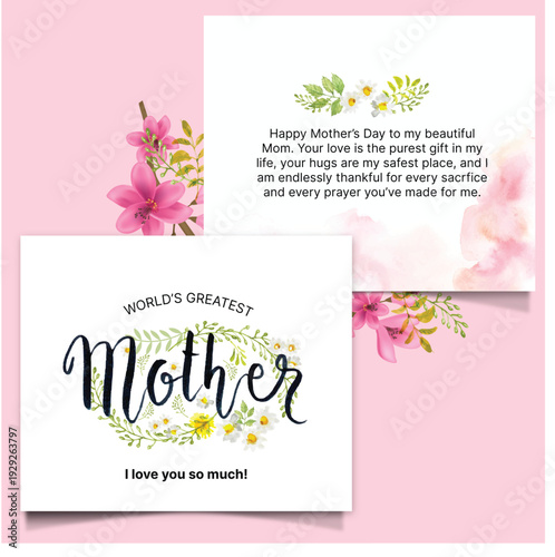 Mother’s Day Greeting Card with Floral Design and Handwritten Typography