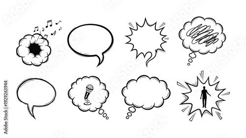 Communication Bubbles Collection: A versatile array of comic-style speech bubbles, each ready to convey thoughts, ideas, and expressions. Designed for creative storytelling.