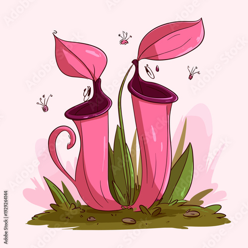 Minimalist Carnivorous Pitcher Plant with Dew