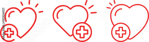 Medical heart outline icon with a cross inside a circle, symbolizing health, medical care, and wellness. it can be used for hospitals and clinics