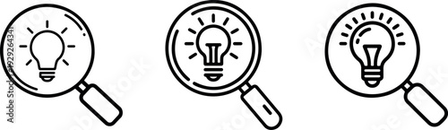 Search for ideas icon vector illustration. magnify glass with light bulb sign. flat design icon vector illustration with editable stroke.
