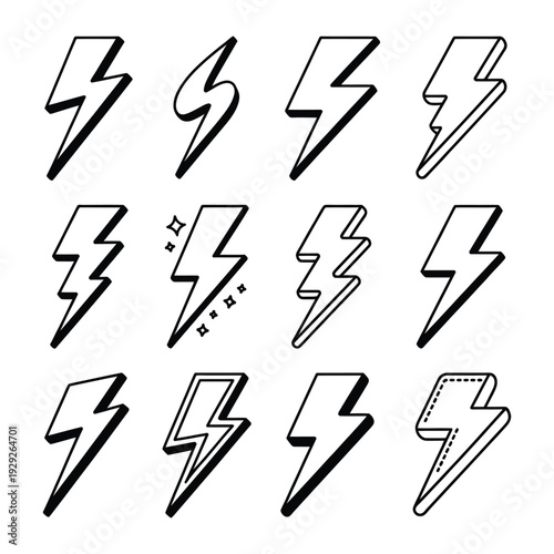 Electrical Storm Series: A collection of meticulously crafted lightning bolt designs, representing raw power and energy with bold lines and striking contrast.
