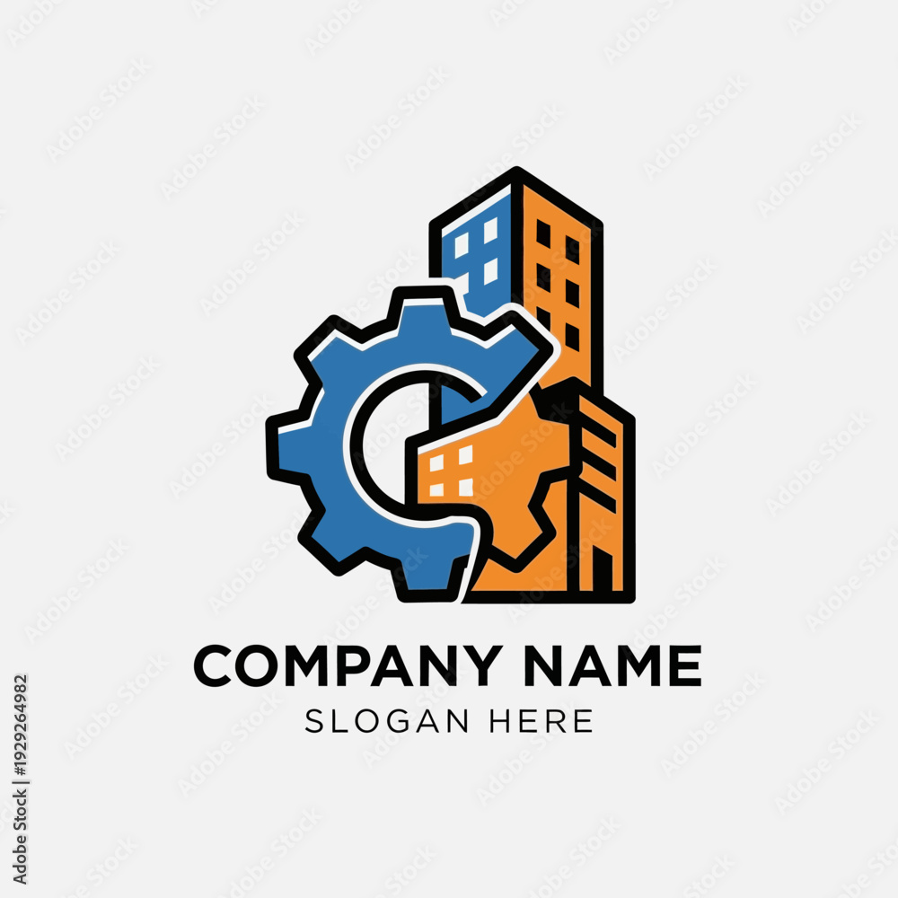Obraz premium Company Logo with Gear and Building.