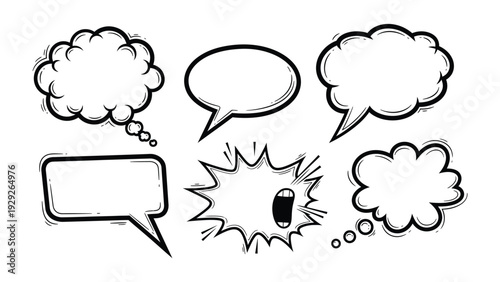 Comic Dialogue Bubble Collection: A collection of various comic dialogue bubbles ready for conveying thoughts, speech, and expressions, perfect for adding visual interest to your message.