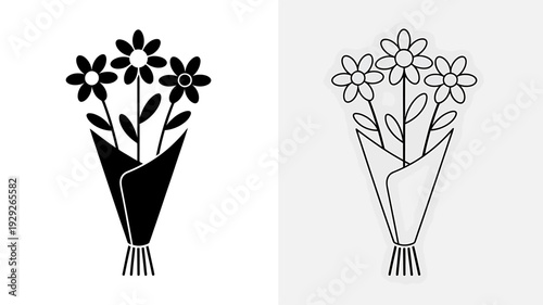 Bouquet of flowers in wrapped paper  floral design elements