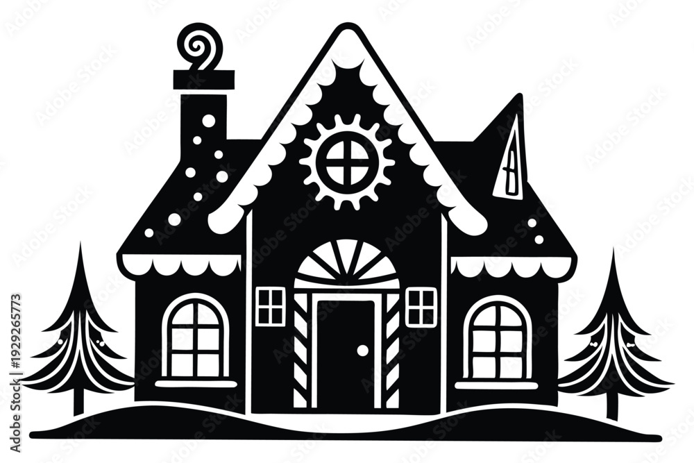 Fototapeta premium gingerbread house silhouette line art vector illustration