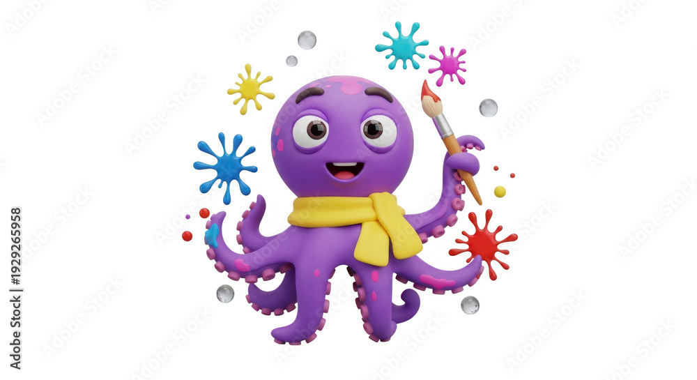 Obraz premium A colorful cartoon octopus celebrating with confetti and streamers