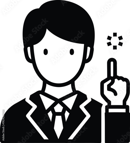 Businessman Idea Vector Icon Pointing Up Index Finger Thinking Concept. International day of argania
